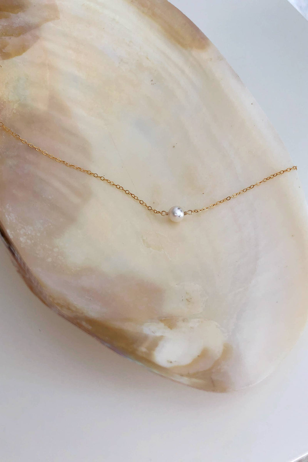 Gold Pearl Solitaire Necklace
