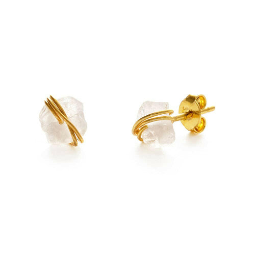 Rough Cut Gemstone Stud Earrings Moonstone.