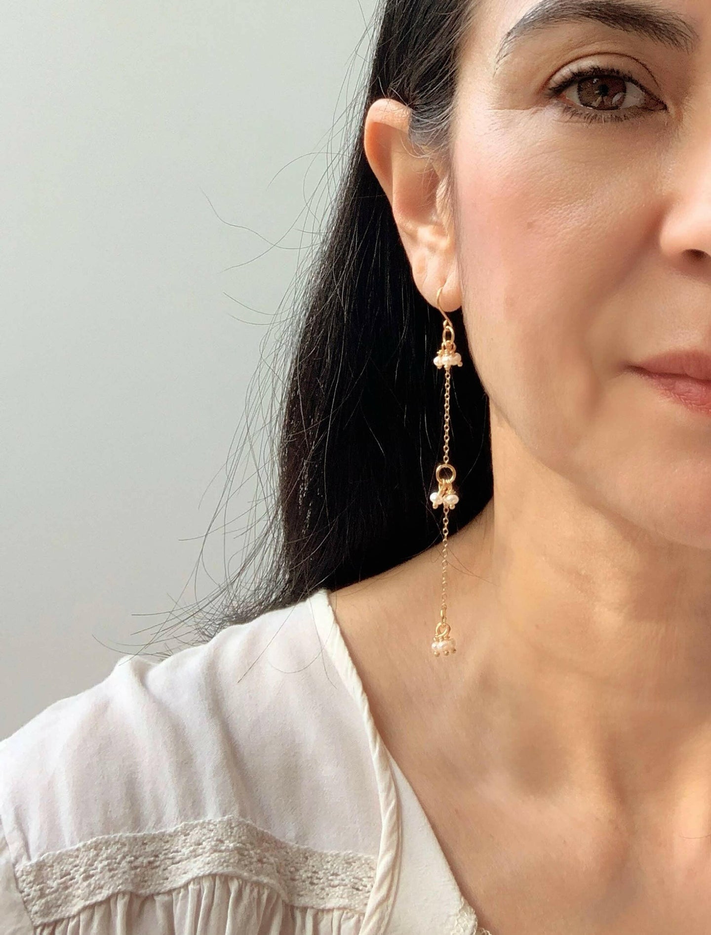 Long Petite Pearl Earrings.