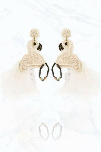 Flamingo Earrings With Feathers: White.