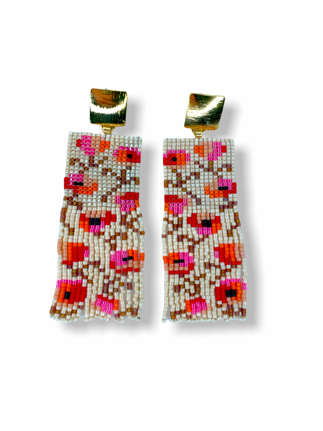 Miyuki Beaded Poppy Flower Fringe Earrings