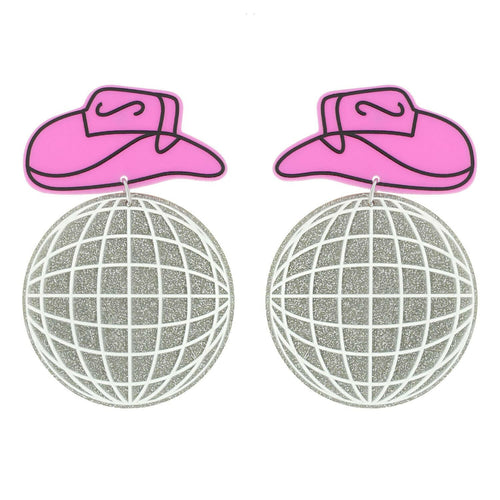 Vintage Cowgirl Hat & Disco Ball Dangle Earrings.