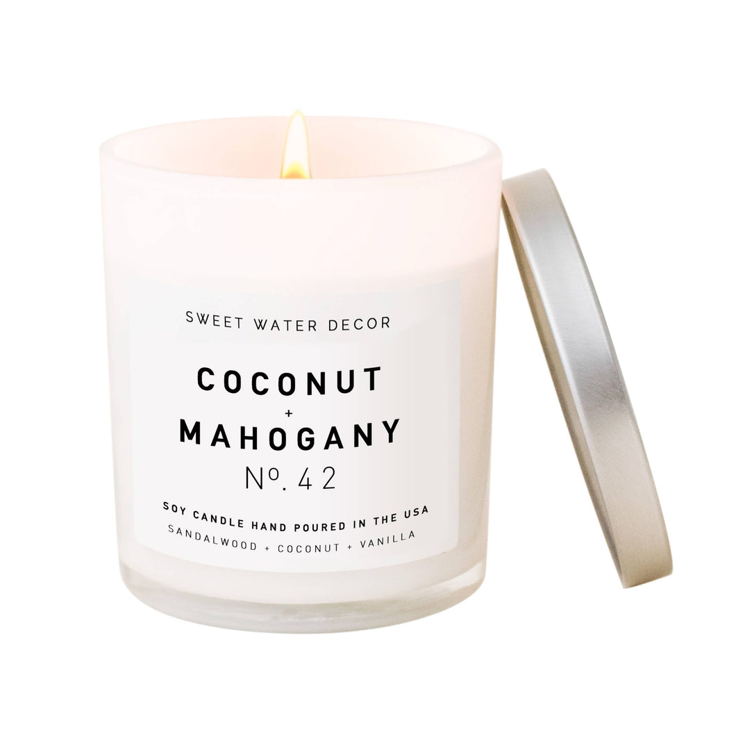 Coconut and Mahogany Soy Candle | White Jar Candle