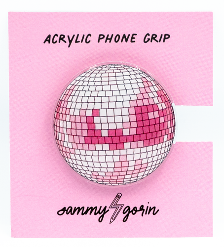 Pink Disco Ball Acrylic Phone Grip PopSocket.