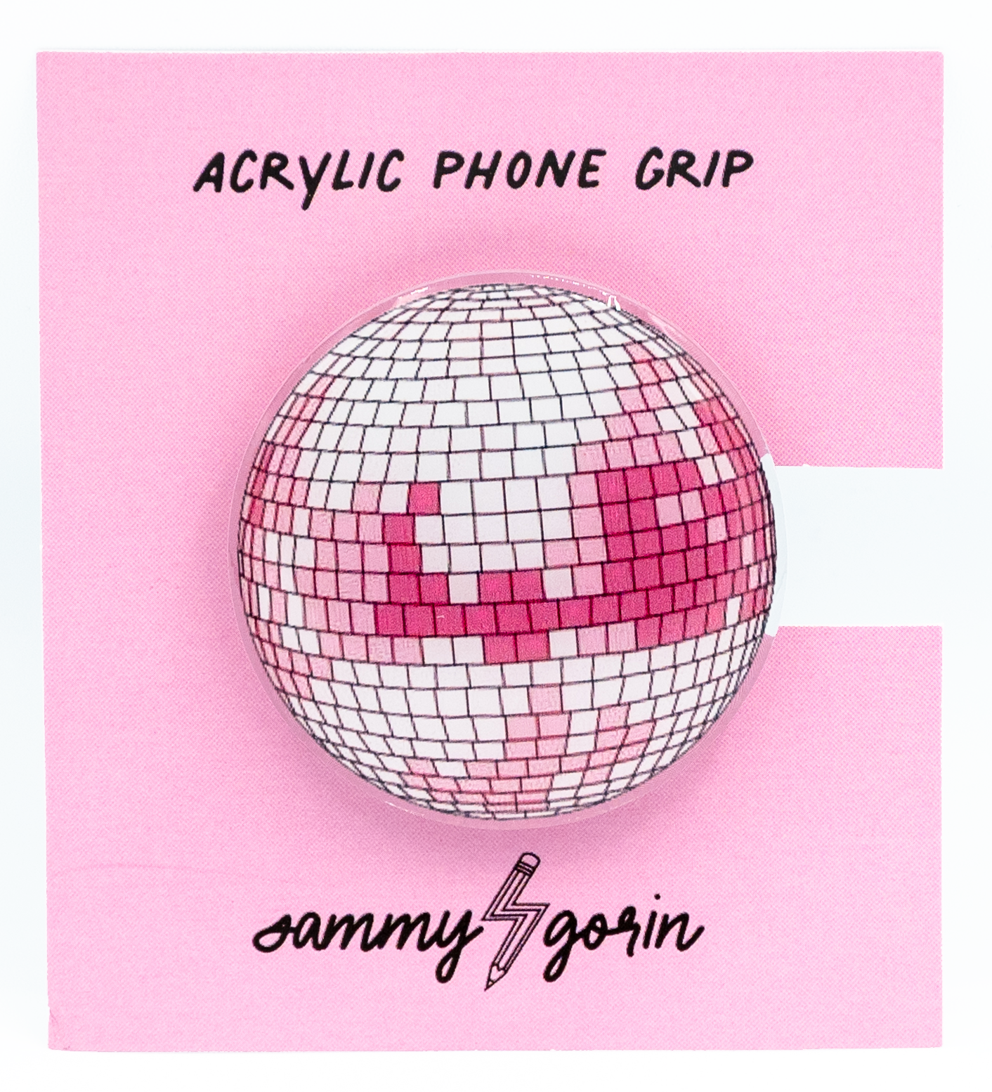 Pink Disco Ball Acrylic Phone Accessory.