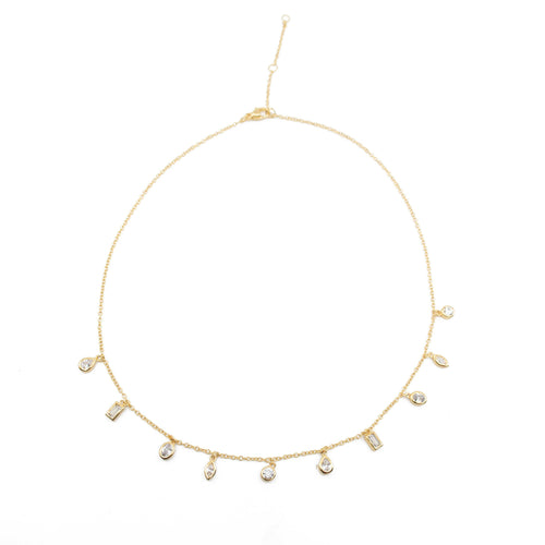 Daphne Clear CZ Gemstone Choker Necklace in Gold.