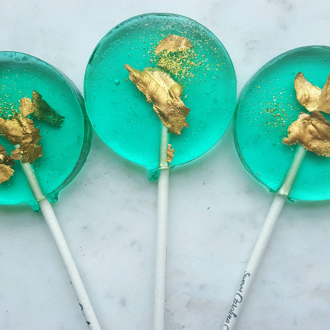 Teal and Gold Sparkle Lollipops, Green Apple
