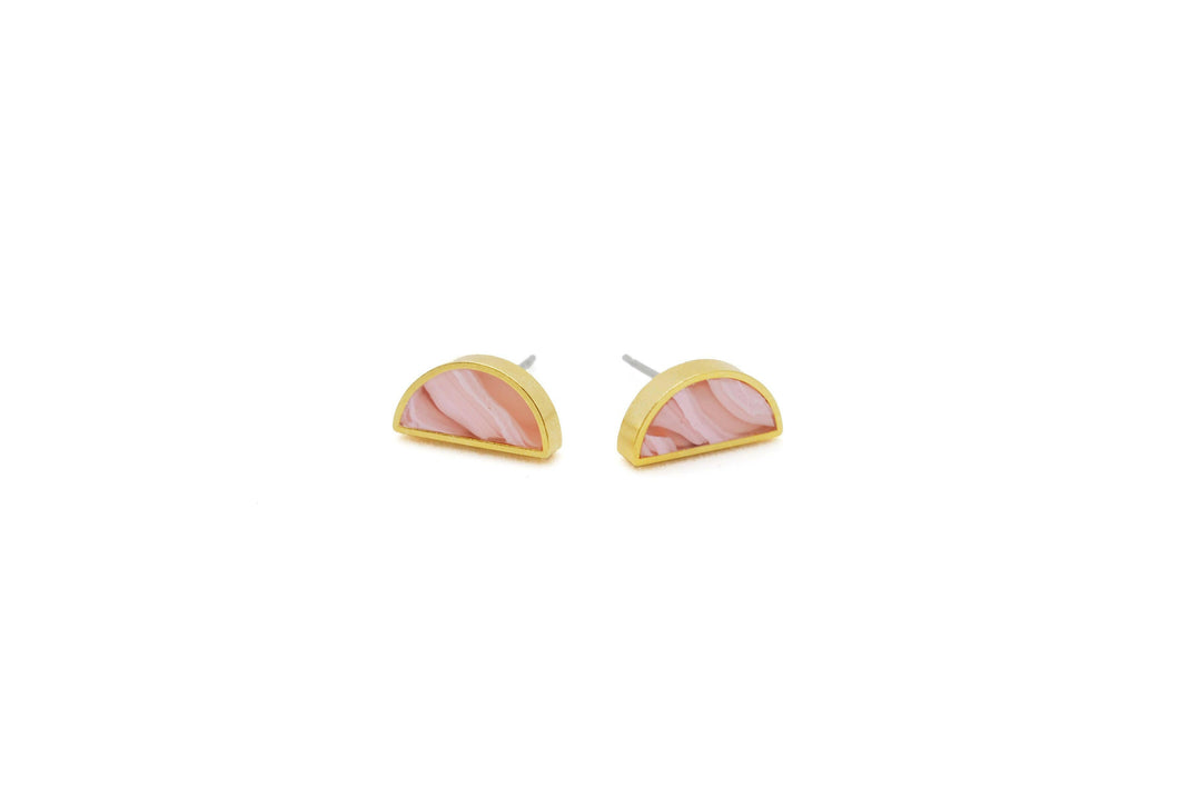 Rose Quartz Half Moon Stud Earrings