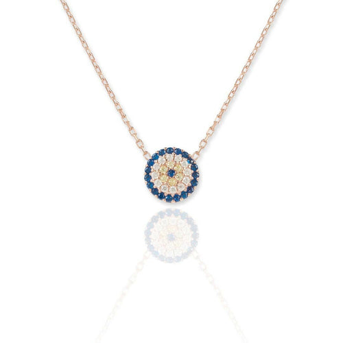 CZ Diamond Round Evil Eye Necklace.
