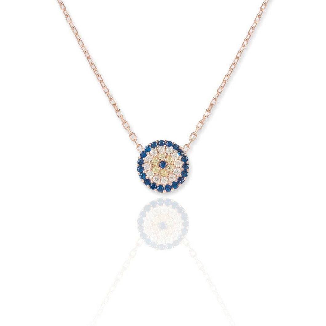 CZ Diamond Round Evil Eye Necklace