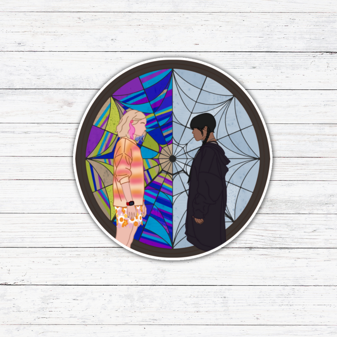 Stained Glass-Wednesday Addams Sticker.