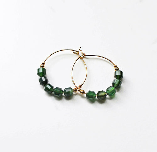 Green Agate Hoop Earrings.