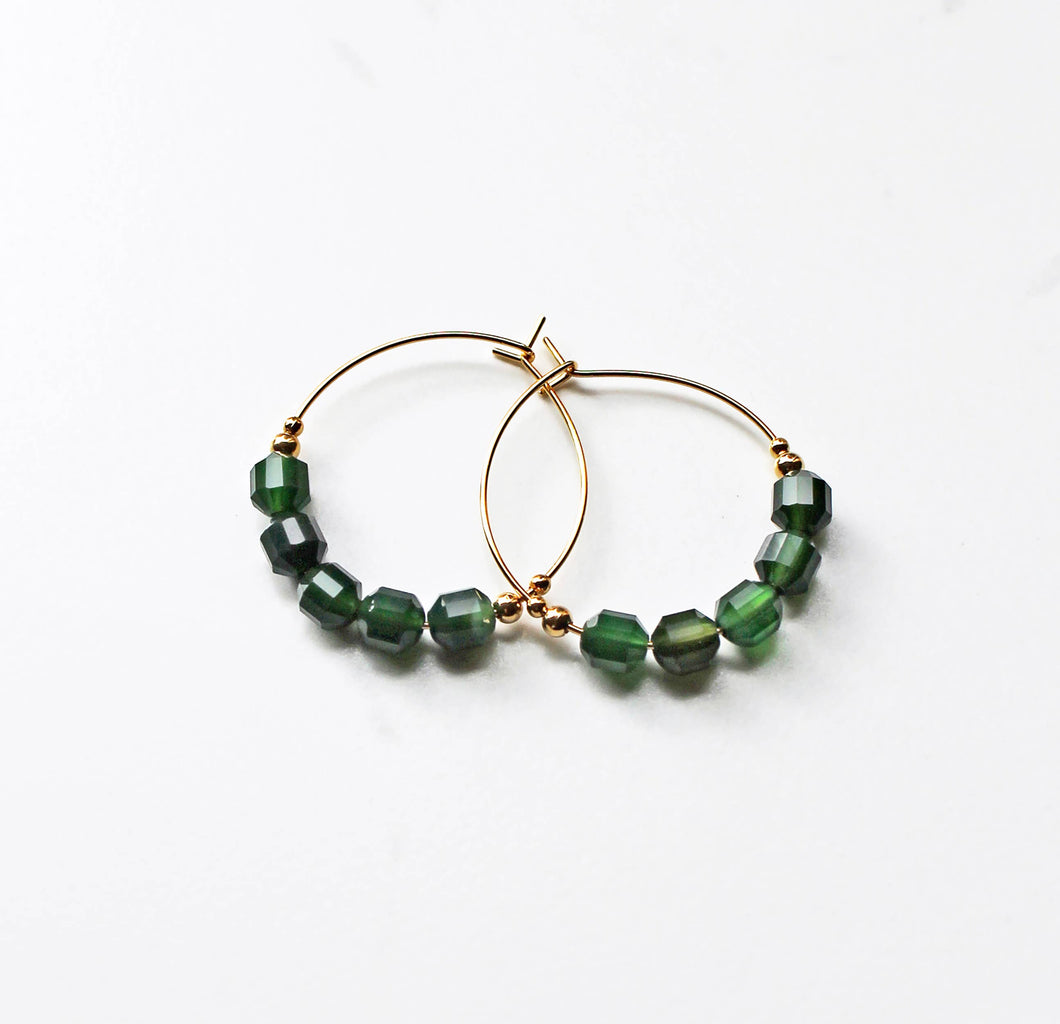 Green Agate Hoop Earrings