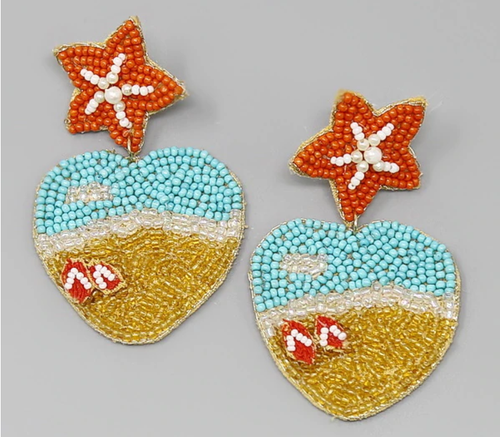 Beach Love with Starfish Seed Bead Dangle Earrings.