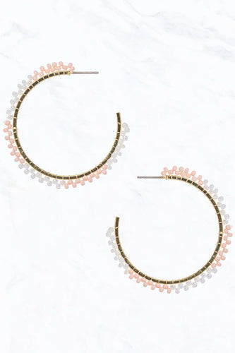 Seed Bead Open-End Hoop Earrings.