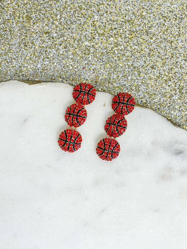 Rhinestone Basketball Trio Dangle Earrings.