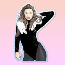 Load image into Gallery viewer, Karma is a cat Taylor Swift Pop Culture Vinyl Sticker.
