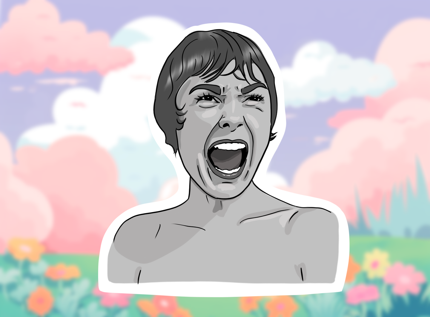 Psycho movie, Hitchcock, glossy sticker.