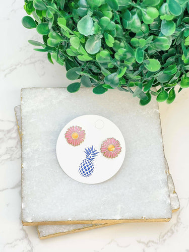 Pink Daisy Enamel Stud Earrings.