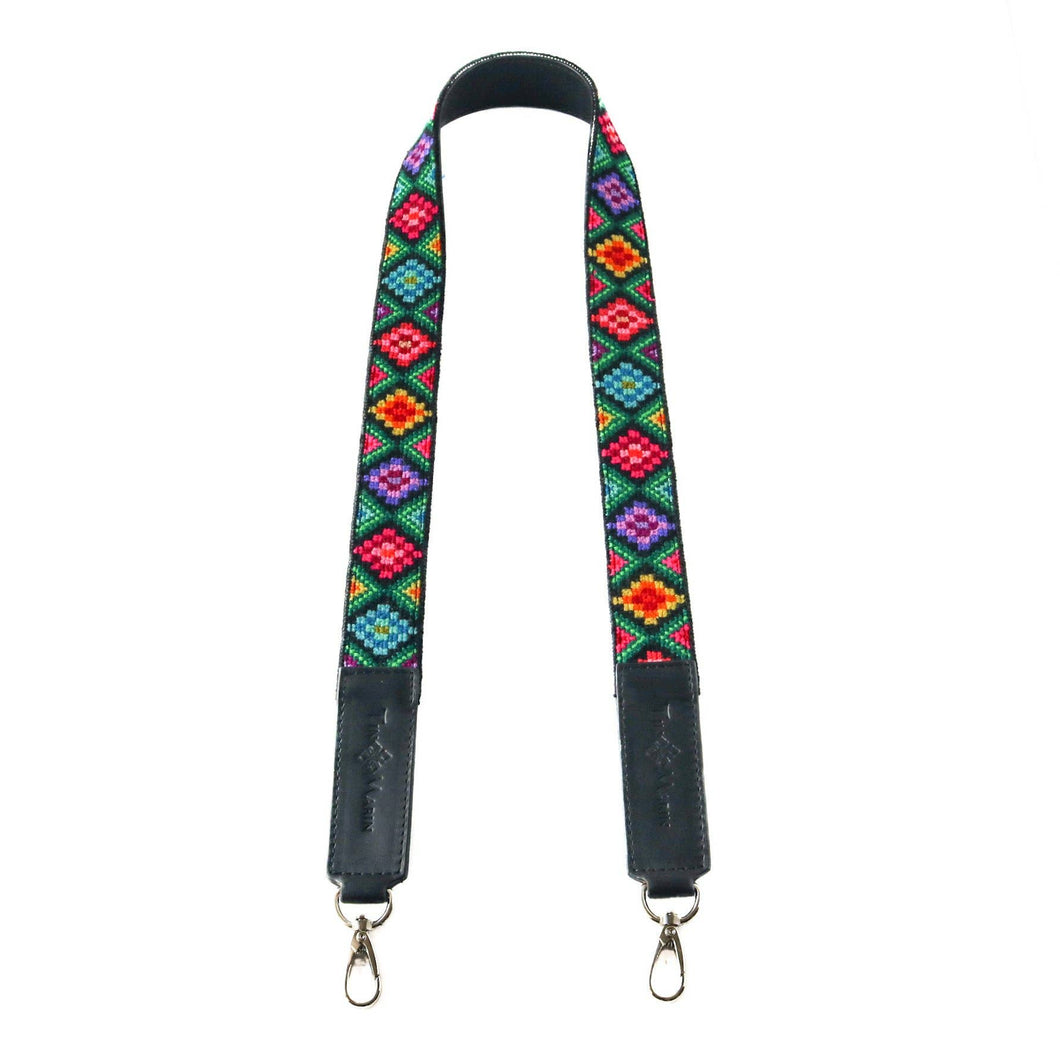 Mai Woven Bag Strap - Multi with Black Leather