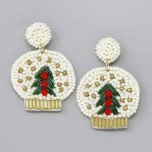 Christmas Snow Globe Seed Beaded Drop Earrings.