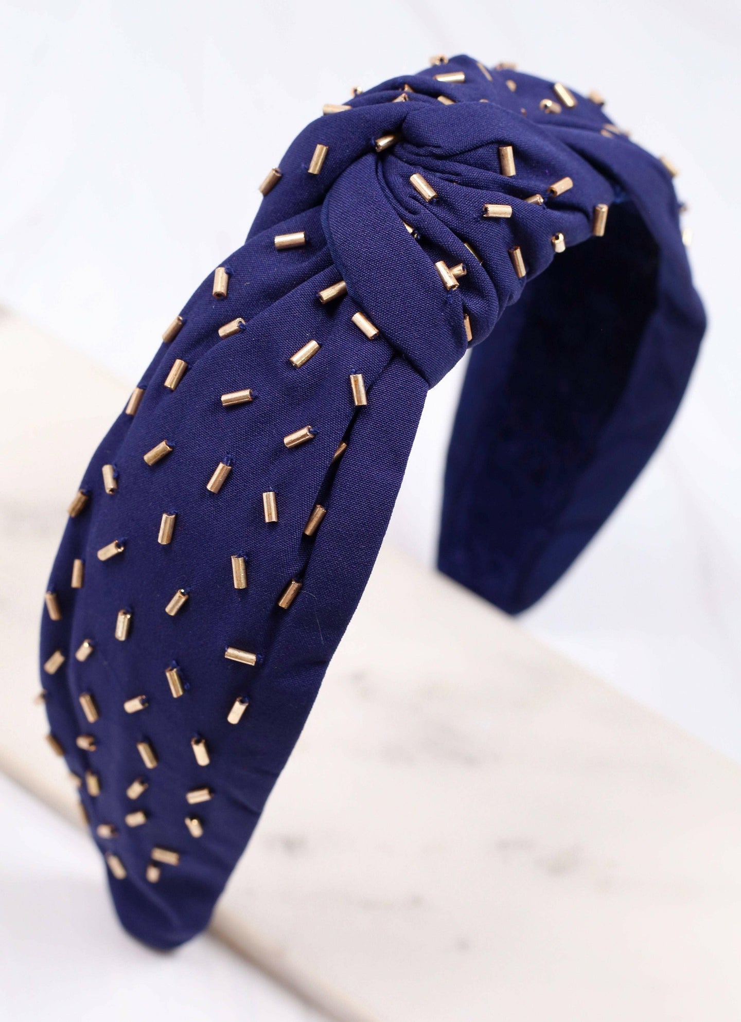 Randall Confetti Bead Headband NAVY GOLD.