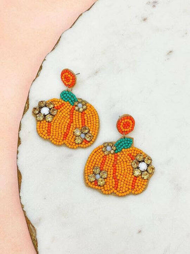Blooming Pumpkin Beaded Dangle Earrings.
