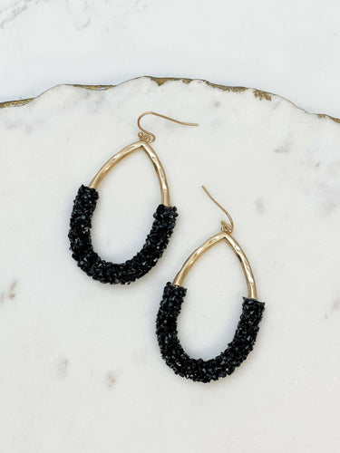 Crystal Encrusted Gold Teardrop Dangle Earrings.