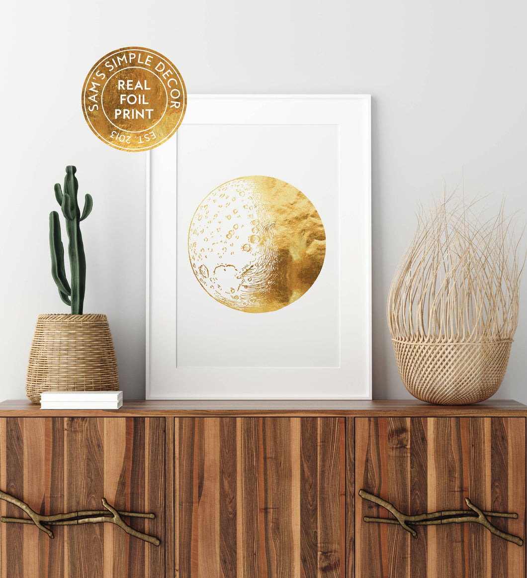 Moon Real Gold Foil Print