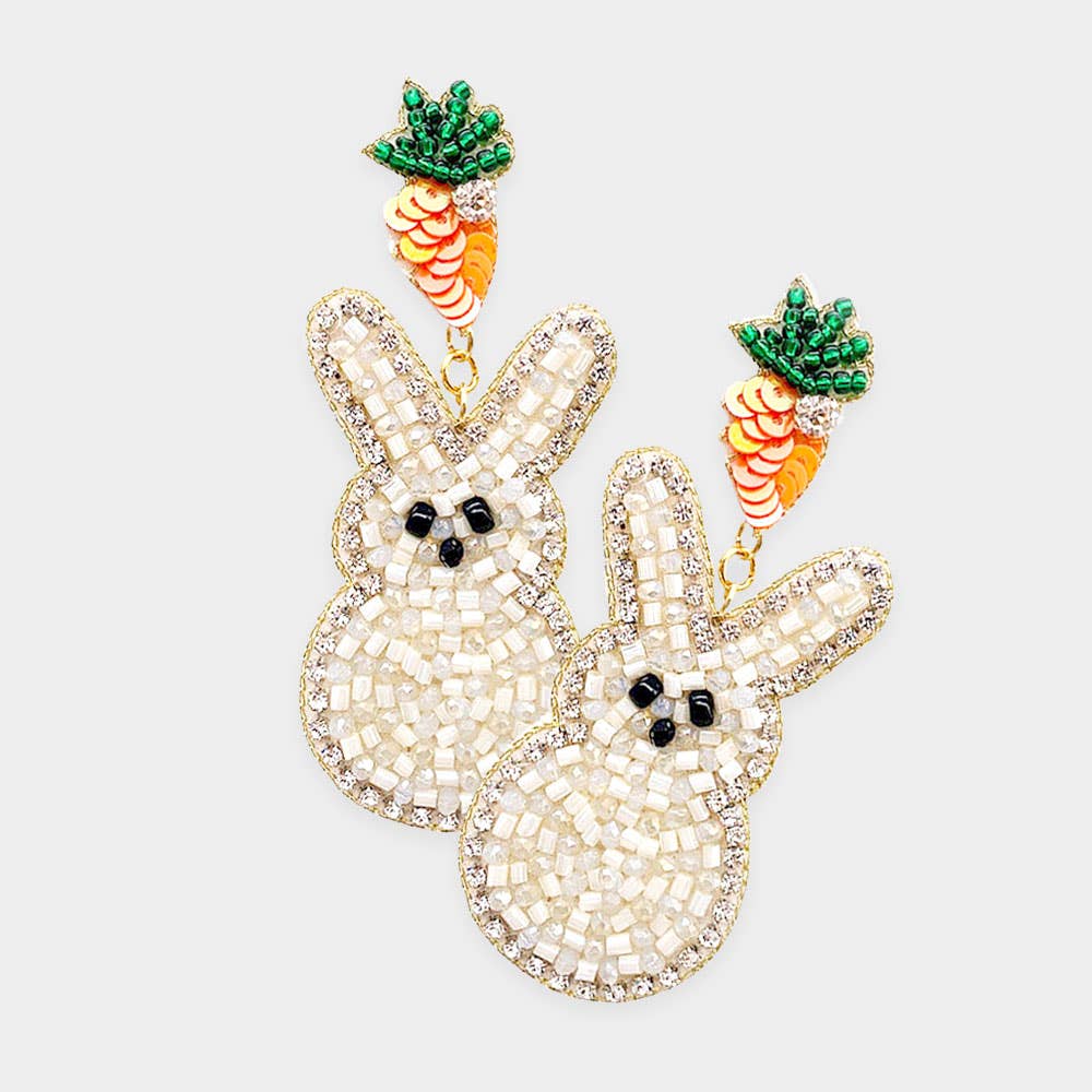Bunny Peeps White Easter Bead Earrings