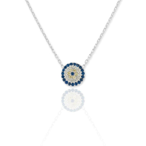 CZ Diamond Round Evil Eye Necklace.