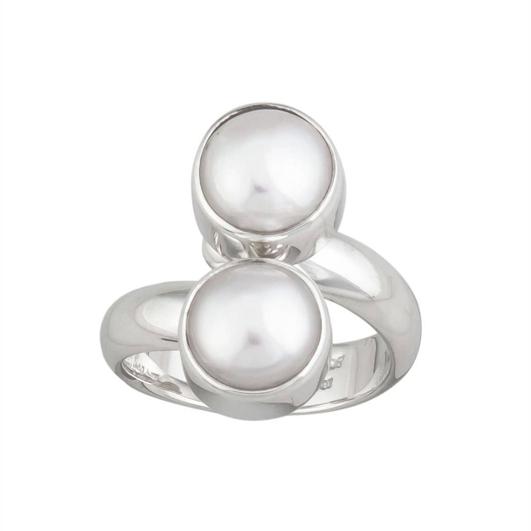Sterling Silver Pearl Bypass Adjustable Ring