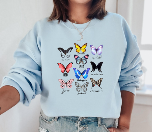 Taylor Swift Butterfly Sweatshirt: Light Blue.