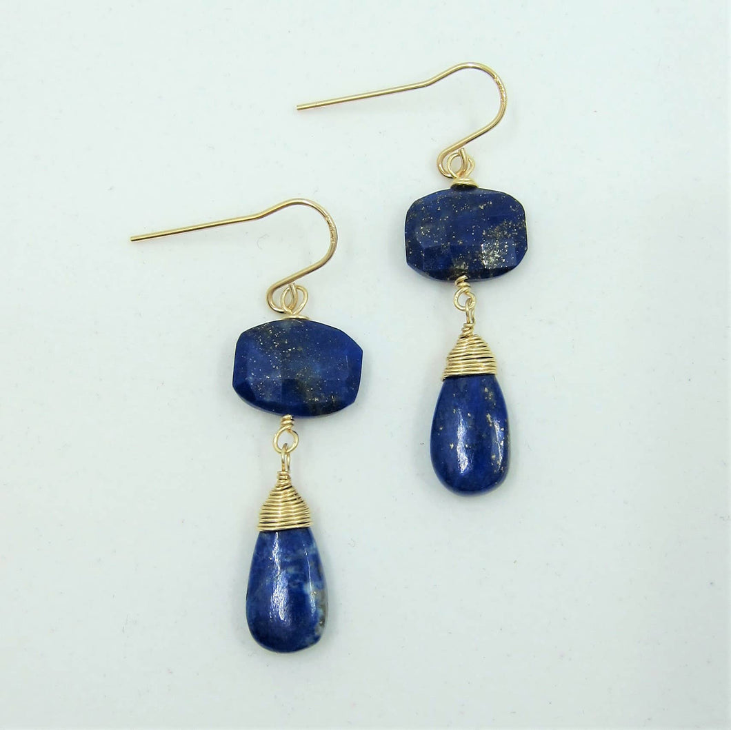 Cushion Cut & teardrop Lapis Lazuli Earrings