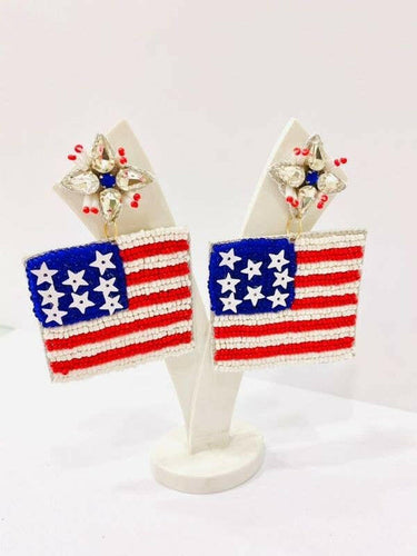 Handmade Patriotic Red White and Blue Flag Earrings.