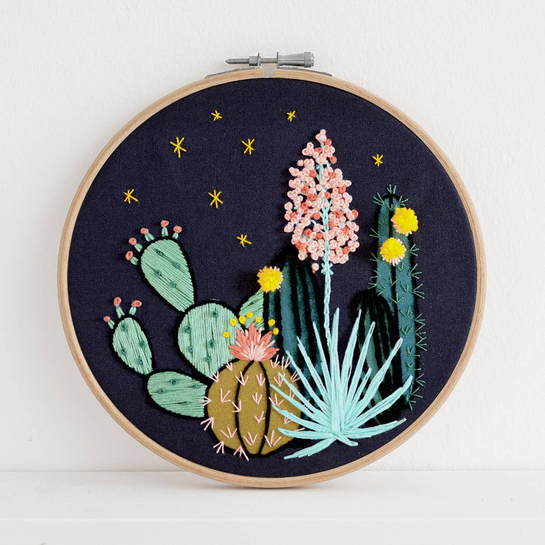 Night Cactus Premium Embroidery Kit, 6 inch