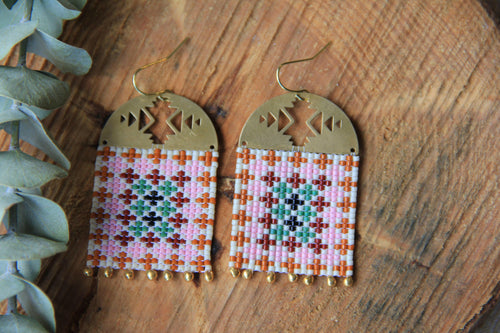 Beaded Handwoven Crochet Square Earrings (Sweet Escape).