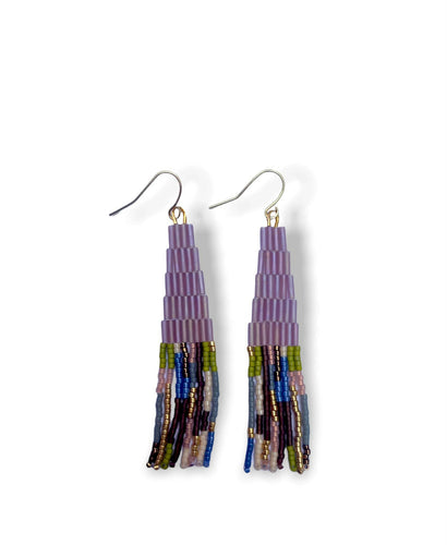 Beaded Handwoven Abstract Linear and Tube Earrings (Lilac).
