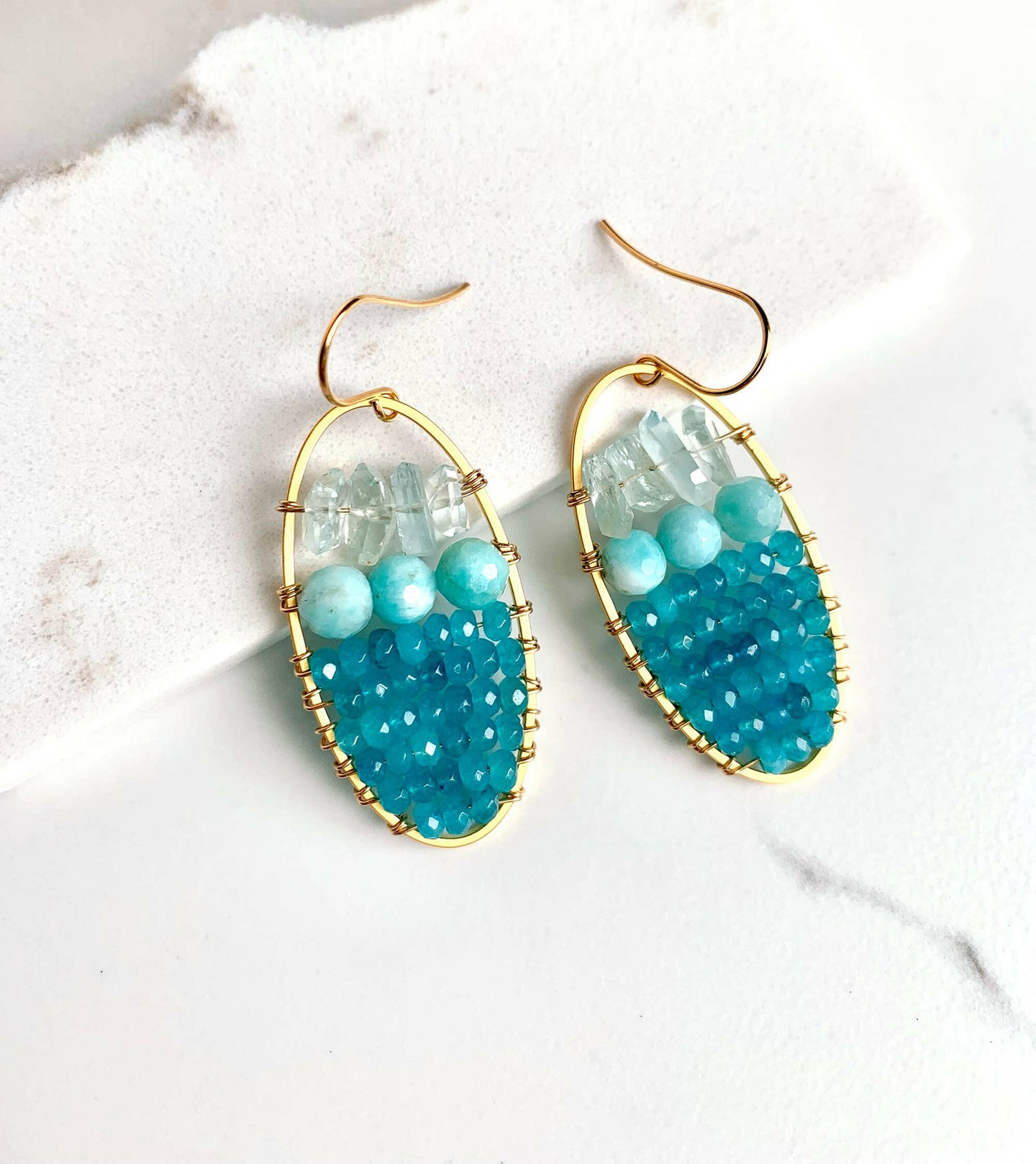 Blue Green Statement Gemstone Earrings | Summer Earrings.