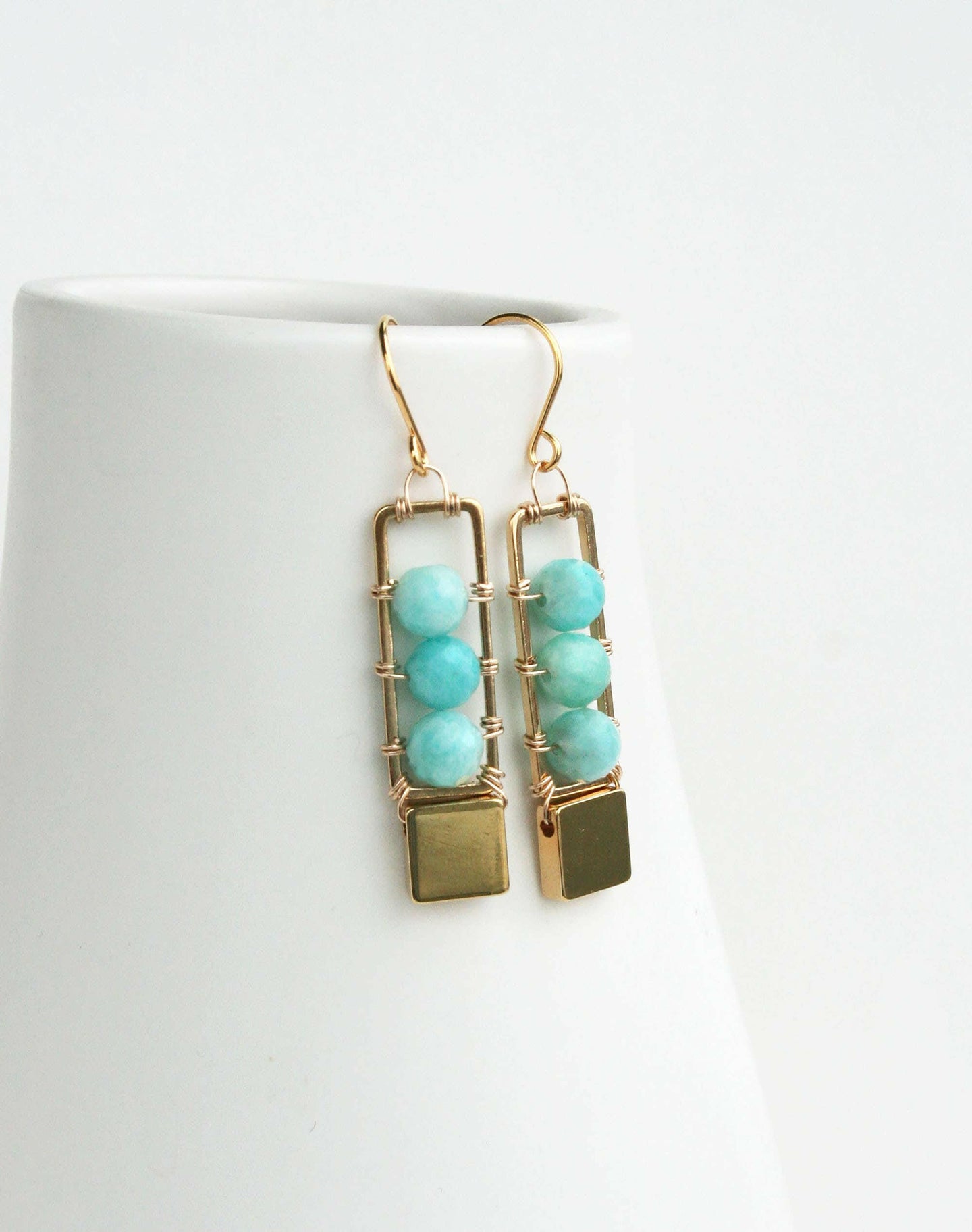 Modern Rectangle Amazonite Earrings.