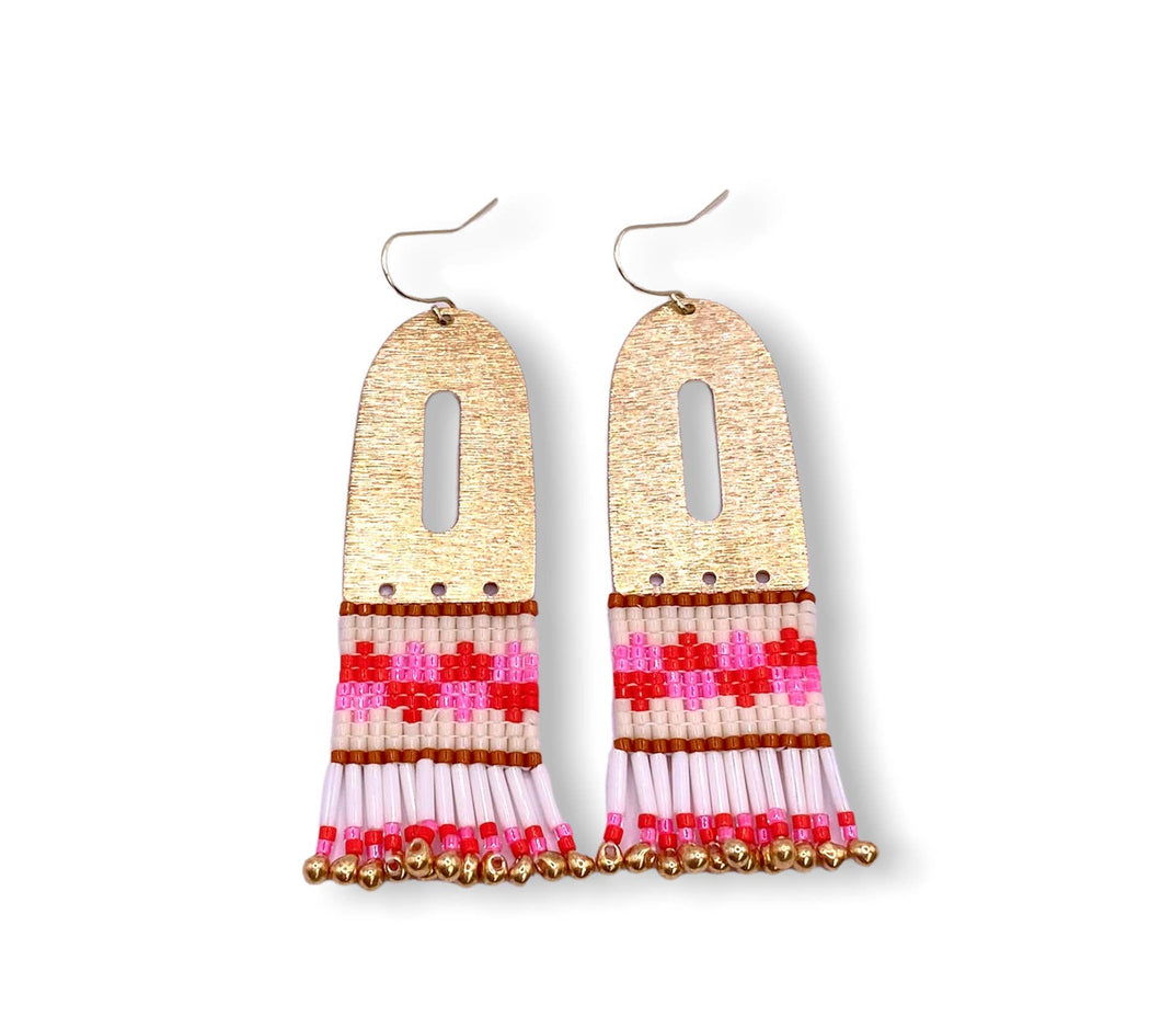 Miyuki Beaded Color Block Earrings with Brass Arch Detail