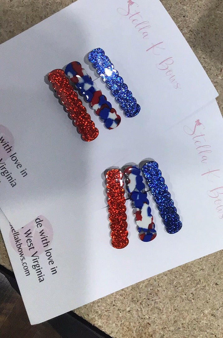 Set of 3 Red White & Blue Clips.