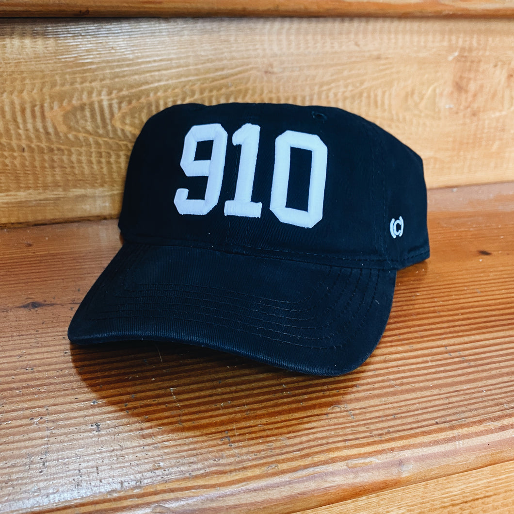 910 Hat (Black with White Embroidery)