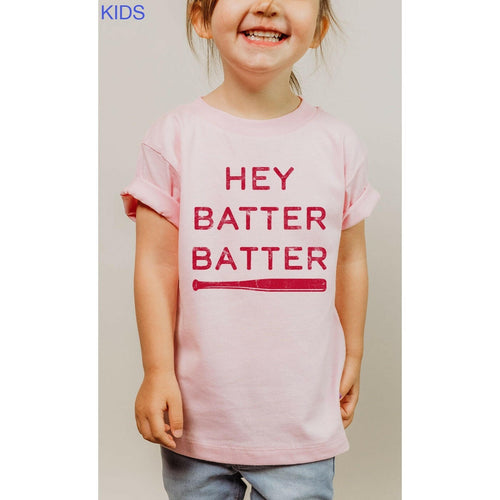 Hey Batter Batter Baseball Bat Kids Graphic Tee.